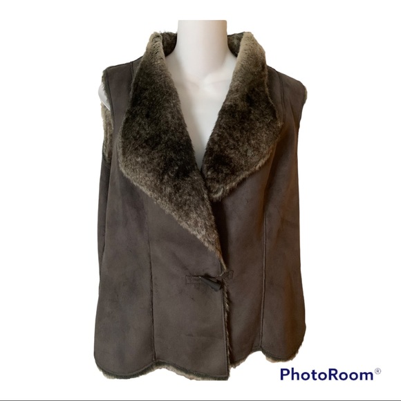 Coldwater Creek Vest Top Faux Fur Faux Suede Size Small Gray - Picture 2 of 8